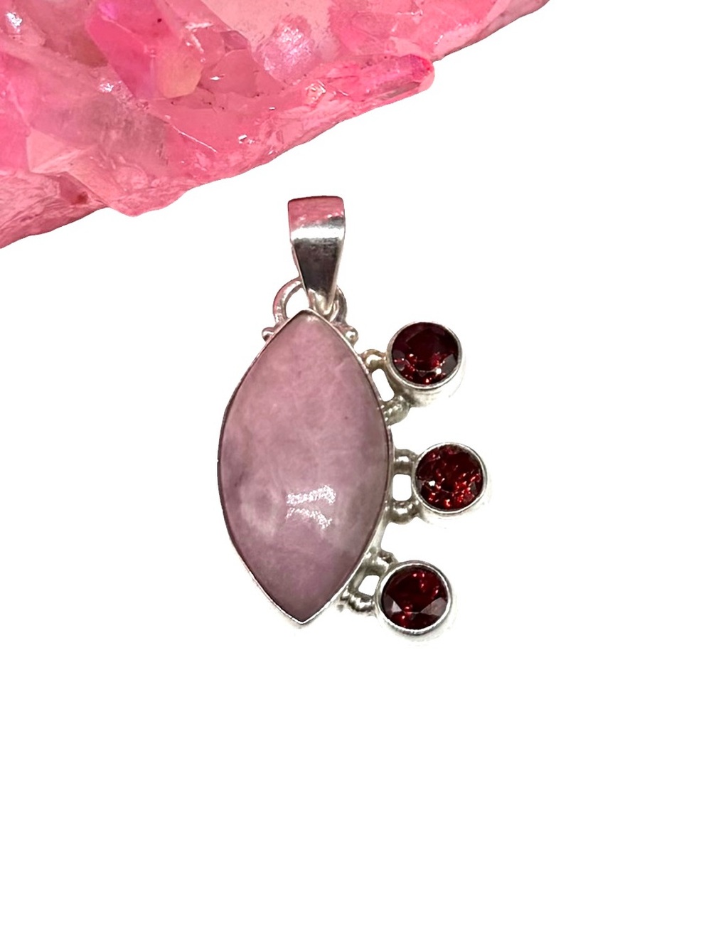 Pink Thulite & Garnet Necklace Pendant Solid 925 Sterling Silver